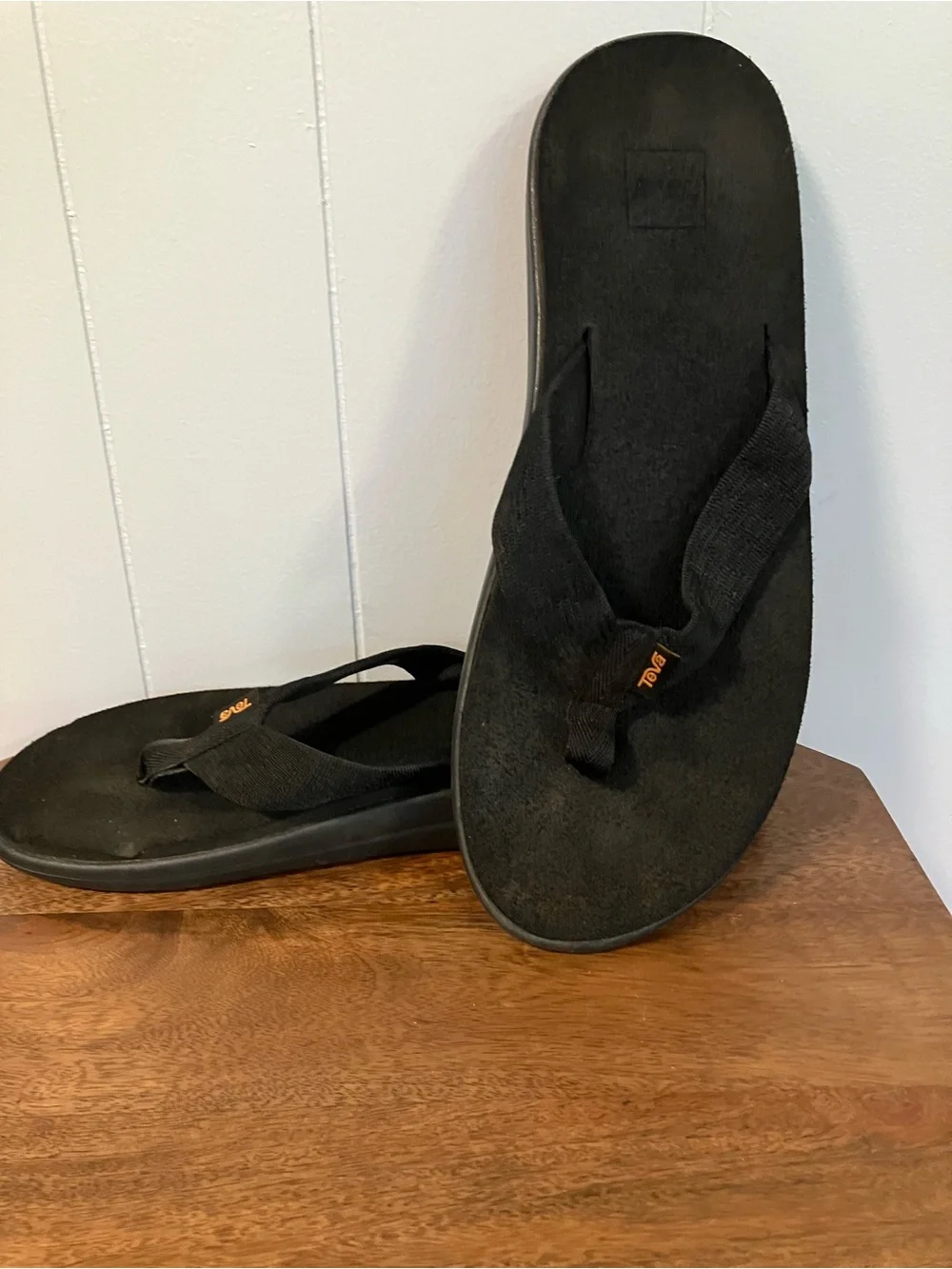 Teva Black Women's Foam Strap Flip Sandals with Orange Logo
